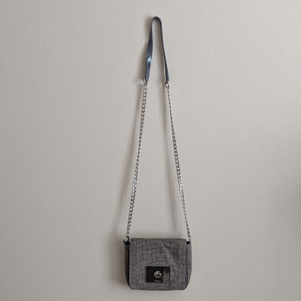Cole Haan Gray Suede & Reptile Embossed Mini Crossbody Bag